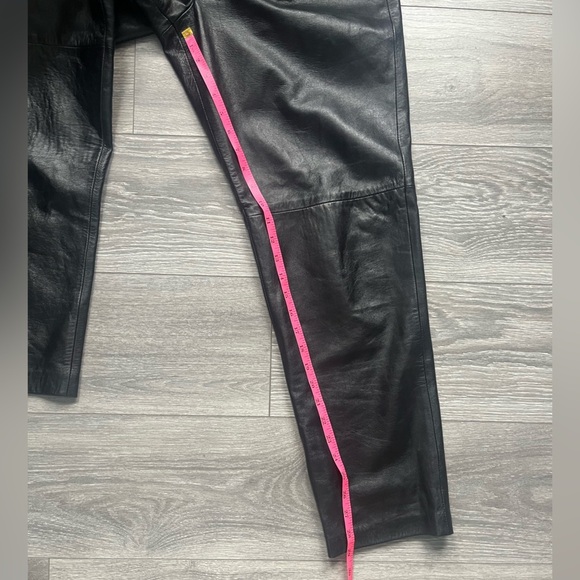 VINTAGE Lands’ End 100% Lambskin Black Straight High Rise Leather Pants Size 12 - Picture 8 of 9